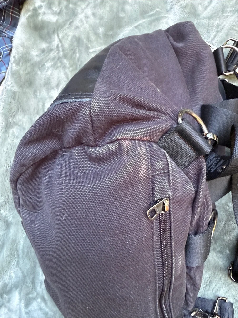 Black Canvas & Leather Messenger Bag